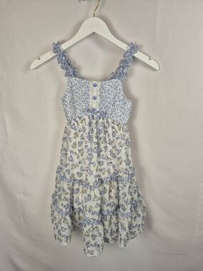 Jona Michelle Blue and White Floral Tiered Sundress for Girls